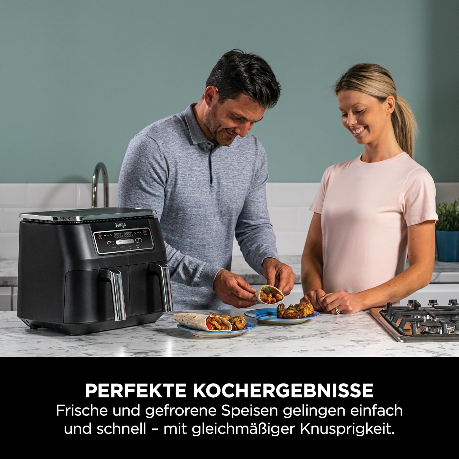 Ninja [AF300EU] 2 Large Frying Compartments, 6 Functions, 2470 W, 2 Independent Garzones, 7.6 Litres, 65% Save Energy Costs - Online Shop