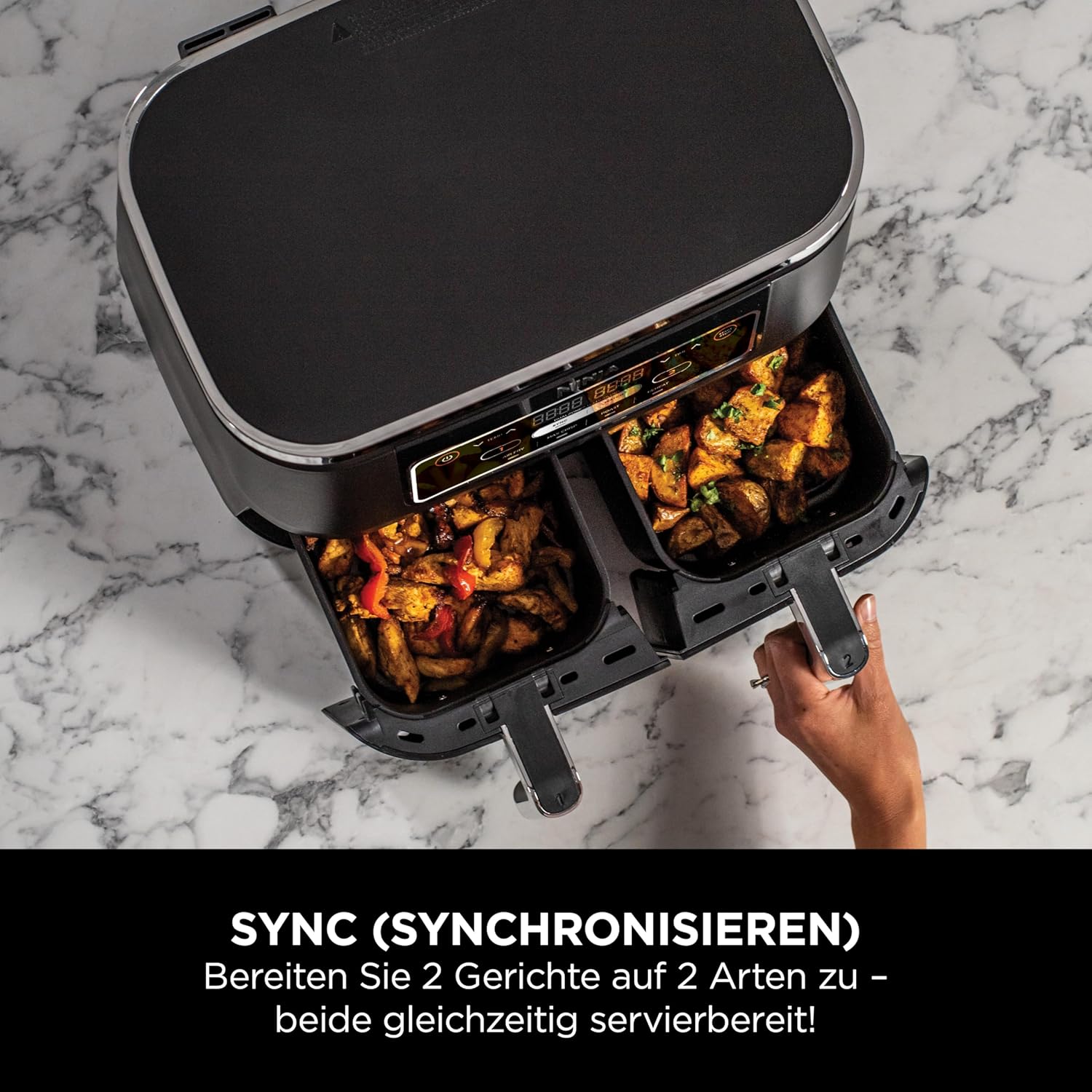 Ninja [AF300EU] 2 Large Frying Compartments, 6 Functions, 2470 W, 2 Independent Garzones, 7.6 Litres, 65% Save Energy Costs - Online Shop