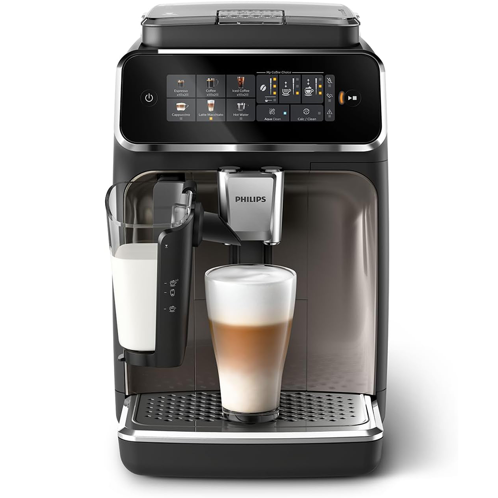 Philips 3300 Series Fully Automatic Espresso Machine - 6 Drinks, Modern Colour Touch Screen Display, LatteGo Milk System, SilentBrew, 100% Ceramic Grinder, AquaClean Filter, Black Chrome (EP3347/90) - Online Shop
