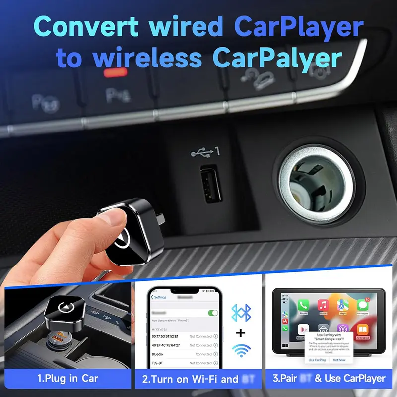 2026 Adaptador inalámbrico carplay para iPhone / Android - Conexión rápida, sin latencia, adaptador inalámbrico de llamada manos libres Cargador electrónico carplay dongle - Online Shop