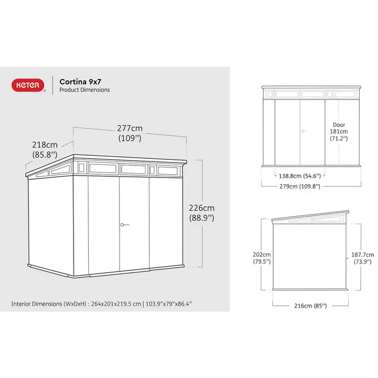 Keter Cortina 9ft 2 x 7ft (2.8 x 2.1m) Storage Shed - Online Shop