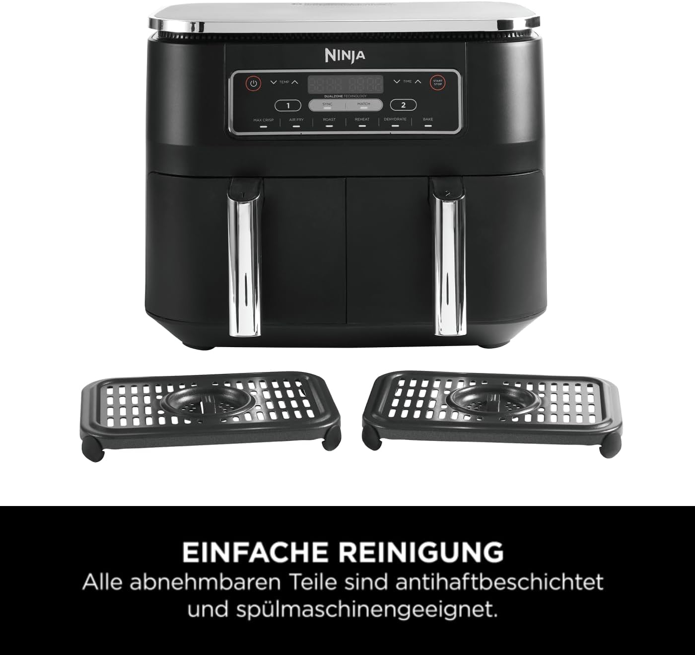 Ninja [AF300EU] 2 Large Frying Compartments, 6 Functions, 2470 W, 2 Independent Garzones, 7.6 Litres, 65% Save Energy Costs - Online Shop