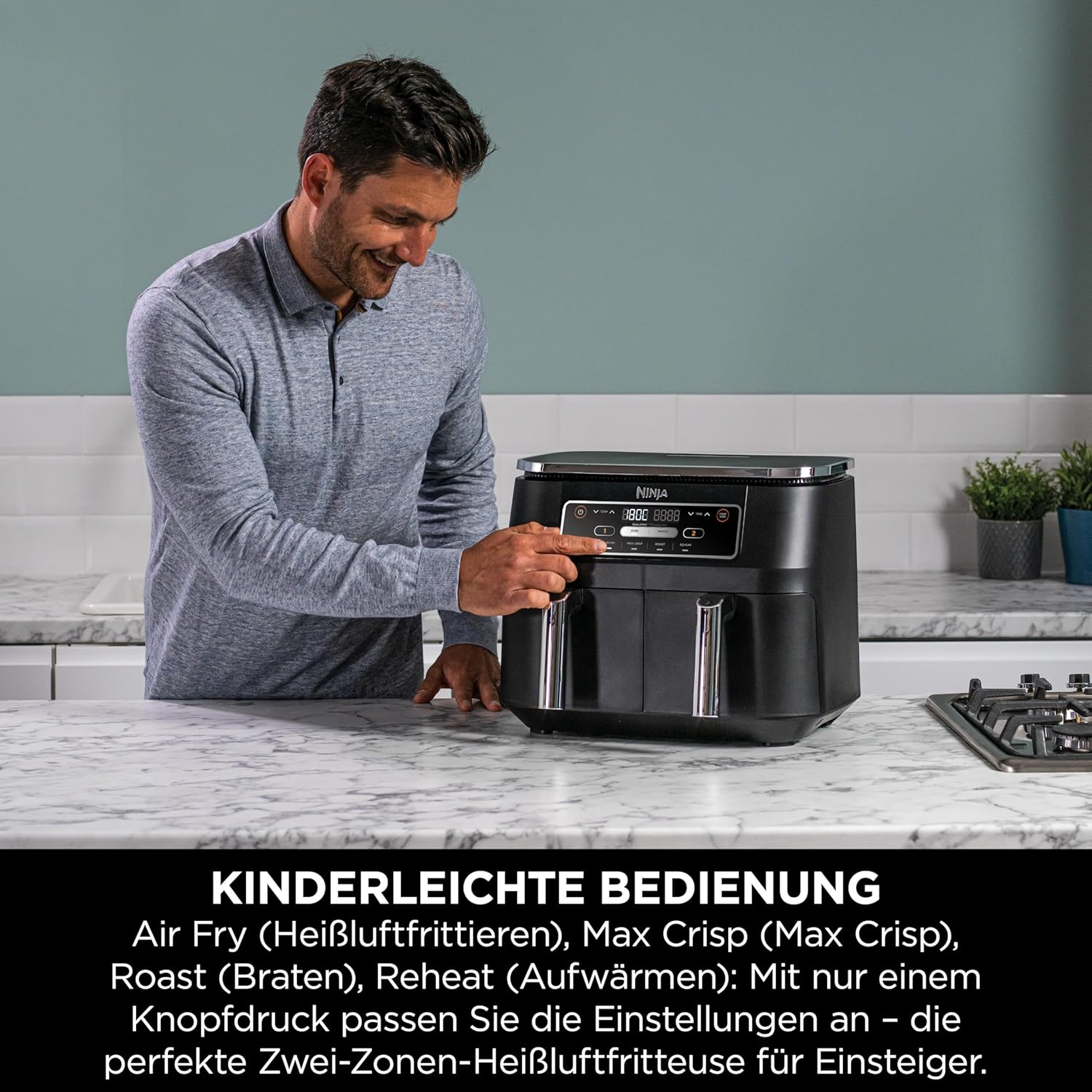 Ninja [AF300EU] 2 Large Frying Compartments, 6 Functions, 2470 W, 2 Independent Garzones, 7.6 Litres, 65% Save Energy Costs - Online Shop