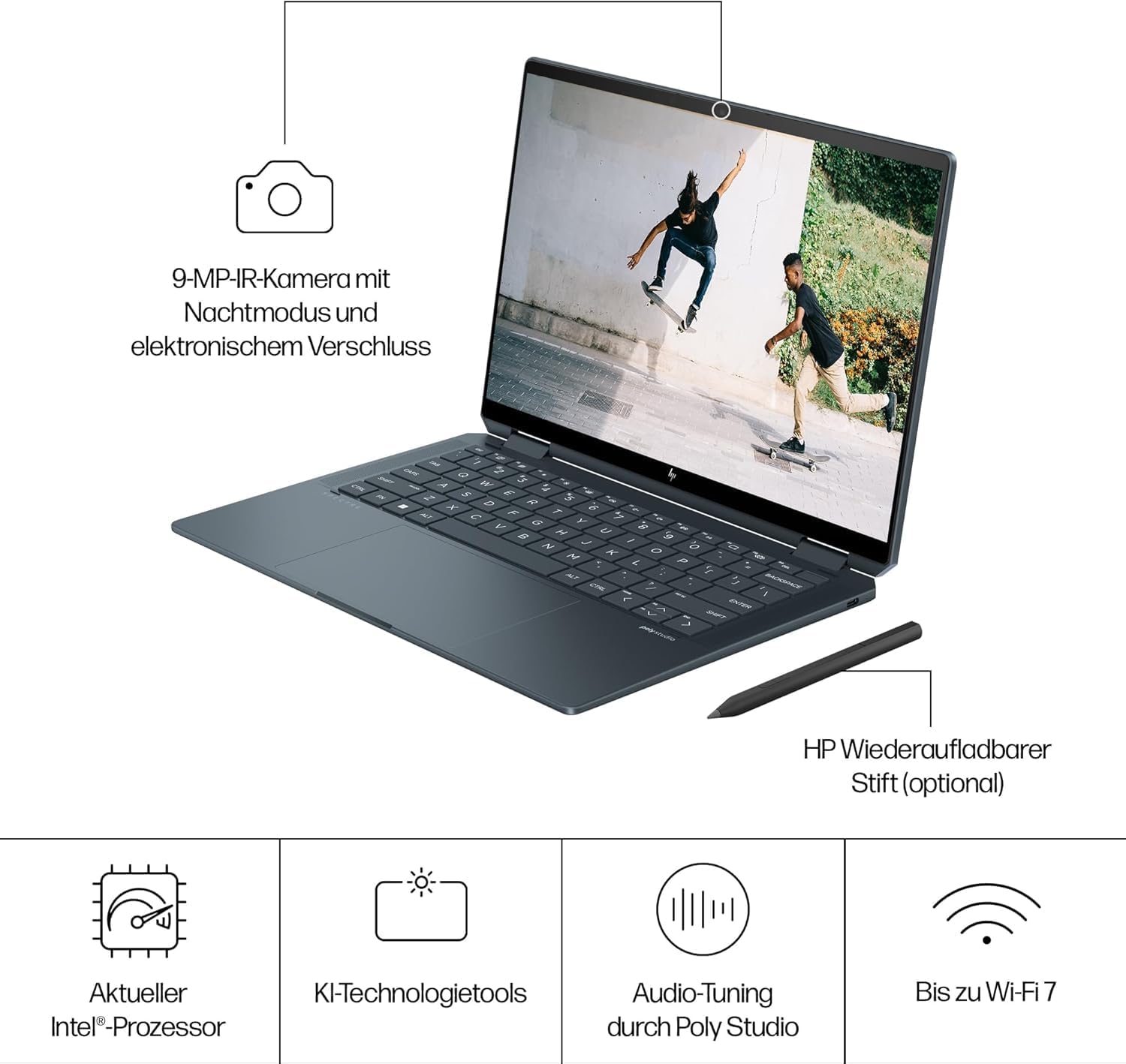 HP Spectre x360 2-in-1 Convertible Laptop | Intel Core Ultra 7 155H with Integrated AI | 16 Inch WQXGA IPS Touchscreen | 16GB RAM | 1TB SSD | Intel Arc Graphics | Win11 | QWERTZ Copilot Key - Online Shop
