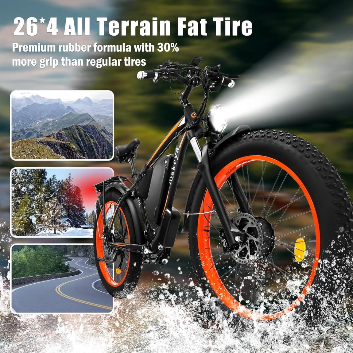 Dakeya Dual Motor Ebike,52V 23AH Battery Electric Bike for Adults AWD 2000W Peak 3600W,21-Speed 37MPH Mountain Snow Ebike with Removable,26 x 4.0 Fat Tire E-Bike with Cycling Pannier Bag - Online Shop
