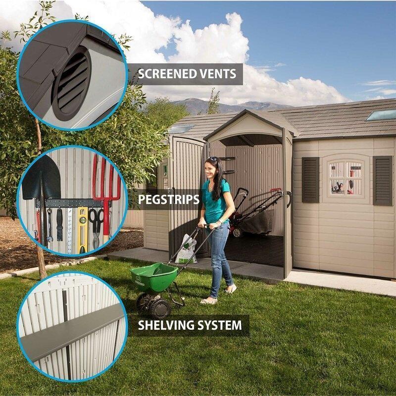 Dual Entry 15 ft. W x 8 ft. D Plastic Storage Shed - Online Shop