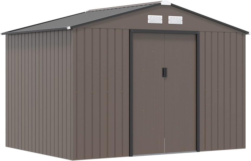 Outsunny 9 x 6ft Garden Metal Storage Shed, Outdoor Storage Tool House with Ventilation Slots, Floor Foundation and Lockable Double Doors, Light Green - Online Shop