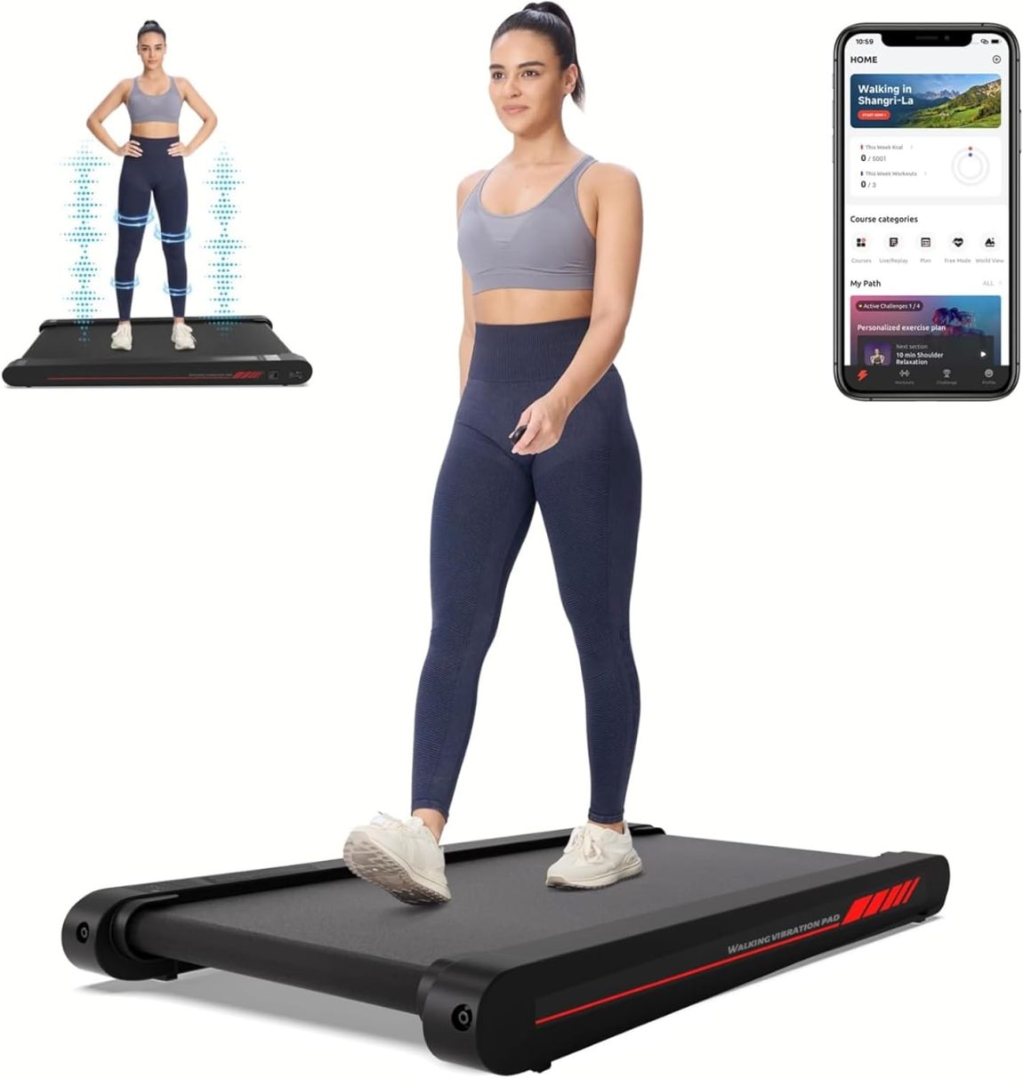 Walking Vibration Mat with APP, 3-in-1 Under Desk Treadmill, 2.5 HP Low Noise Walking Treadmill Mat with Remote Control, Home Office Portable Treadmill - Online Shop