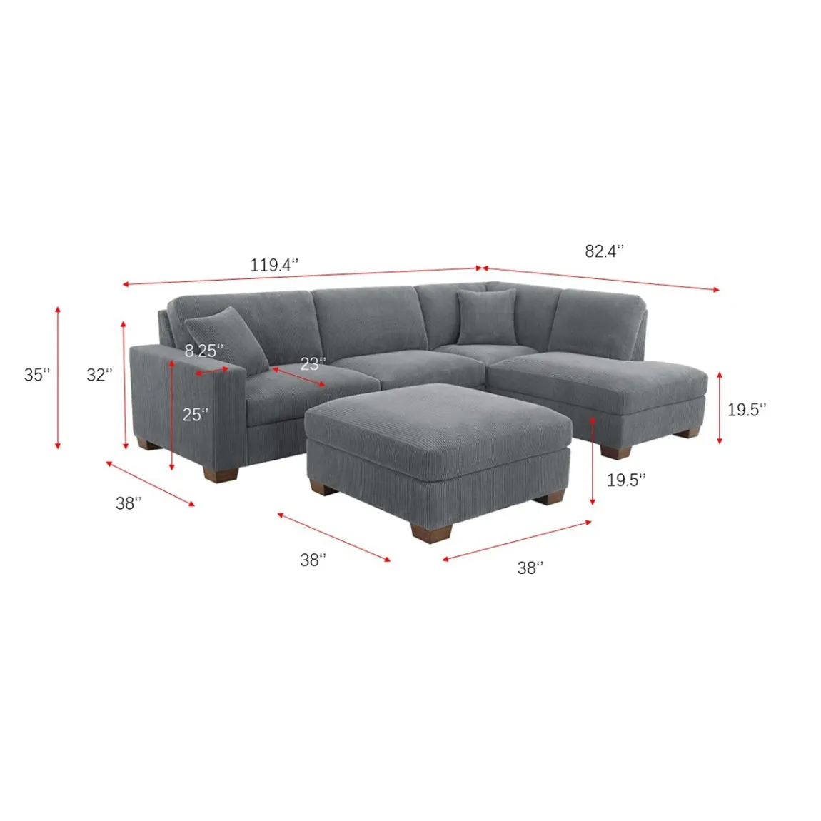 Thomasville Artesia Corduroy Fabric Sectional with Ottoman - Online Shop