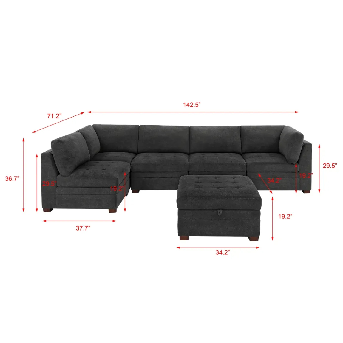 Thomasville Tisdale Modular Sectional 6-piece Beige/Gray with Storage Ottoman - Online Shop