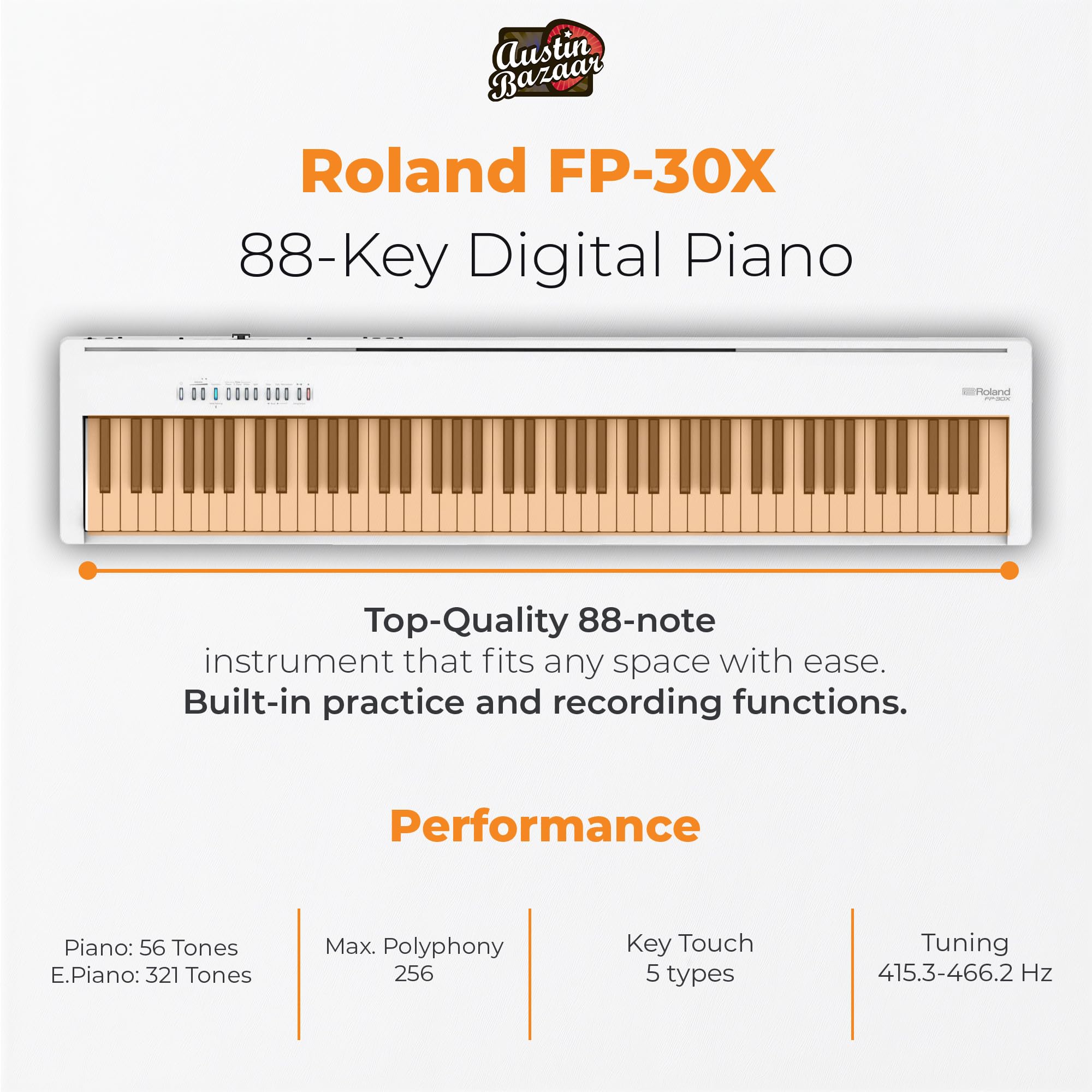 Roland FP-10 Digital Piano - Black Bundle with KSC-FP10 Stand, Bench, Sustain Pedal, Instructional Book, Online Lessons, Instructional DVD, and Austin Bazaar Polishing Cloth - Online Shop