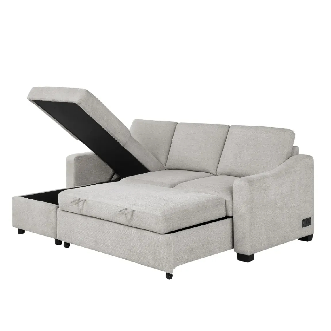 Coddle Aria Fabric Sleeper Sofa with Reversible Chaise and Storage, Beige/Gray - Online Shop