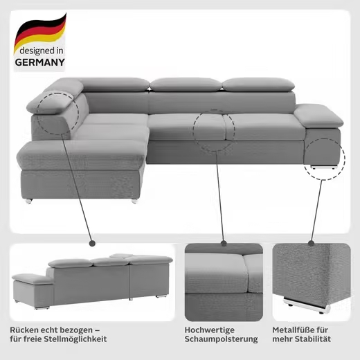 Valantine L-shaped corner sofa (Luxury microfiber ALTARA NUBUCK® with bed function) - Online Shop