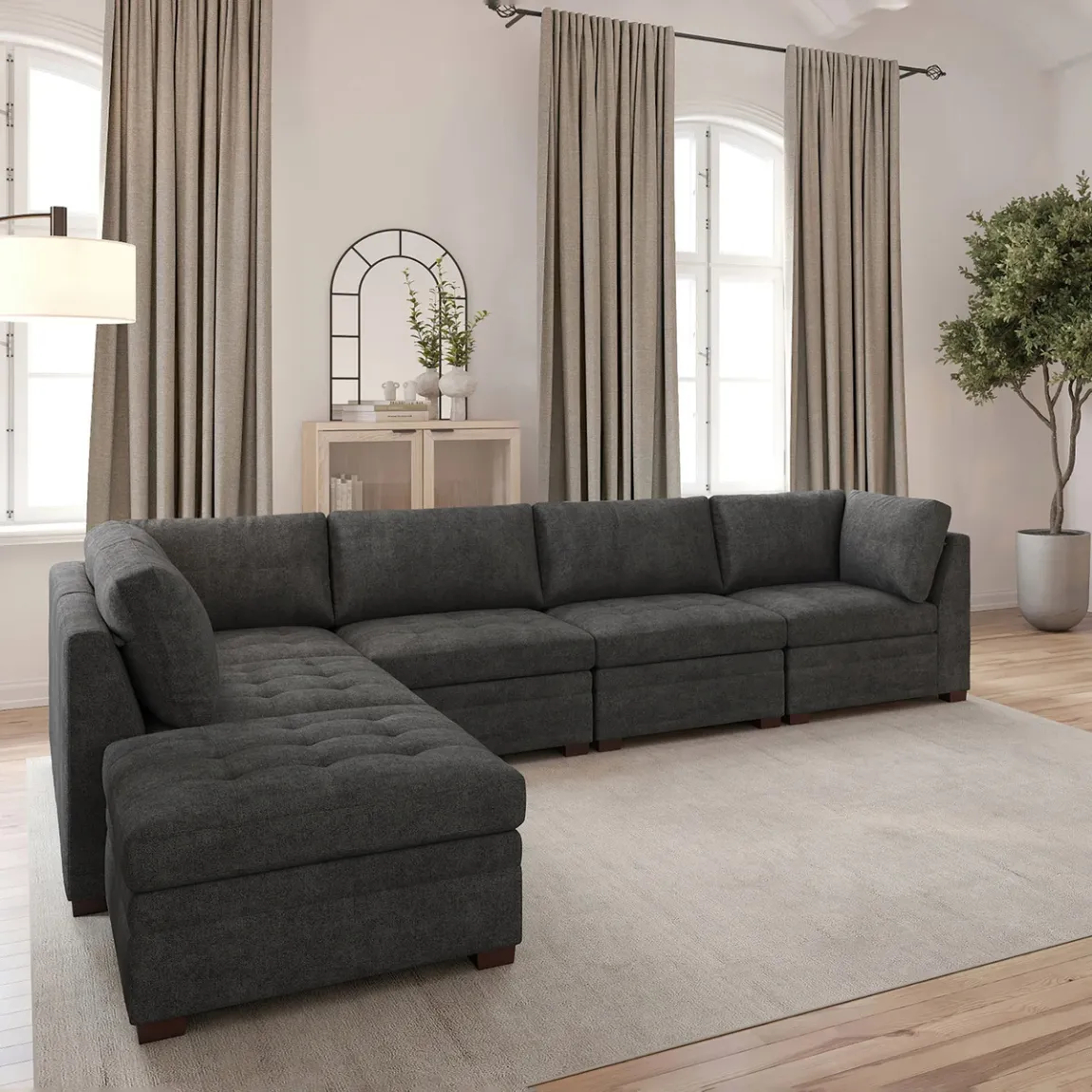 Thomasville Tisdale Modular Sectional 6-piece Beige/Gray with Storage Ottoman - Online Shop