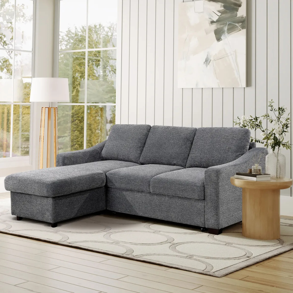 Coddle Aria Fabric Sleeper Sofa with Reversible Chaise and Storage, Beige/Gray - Online Shop