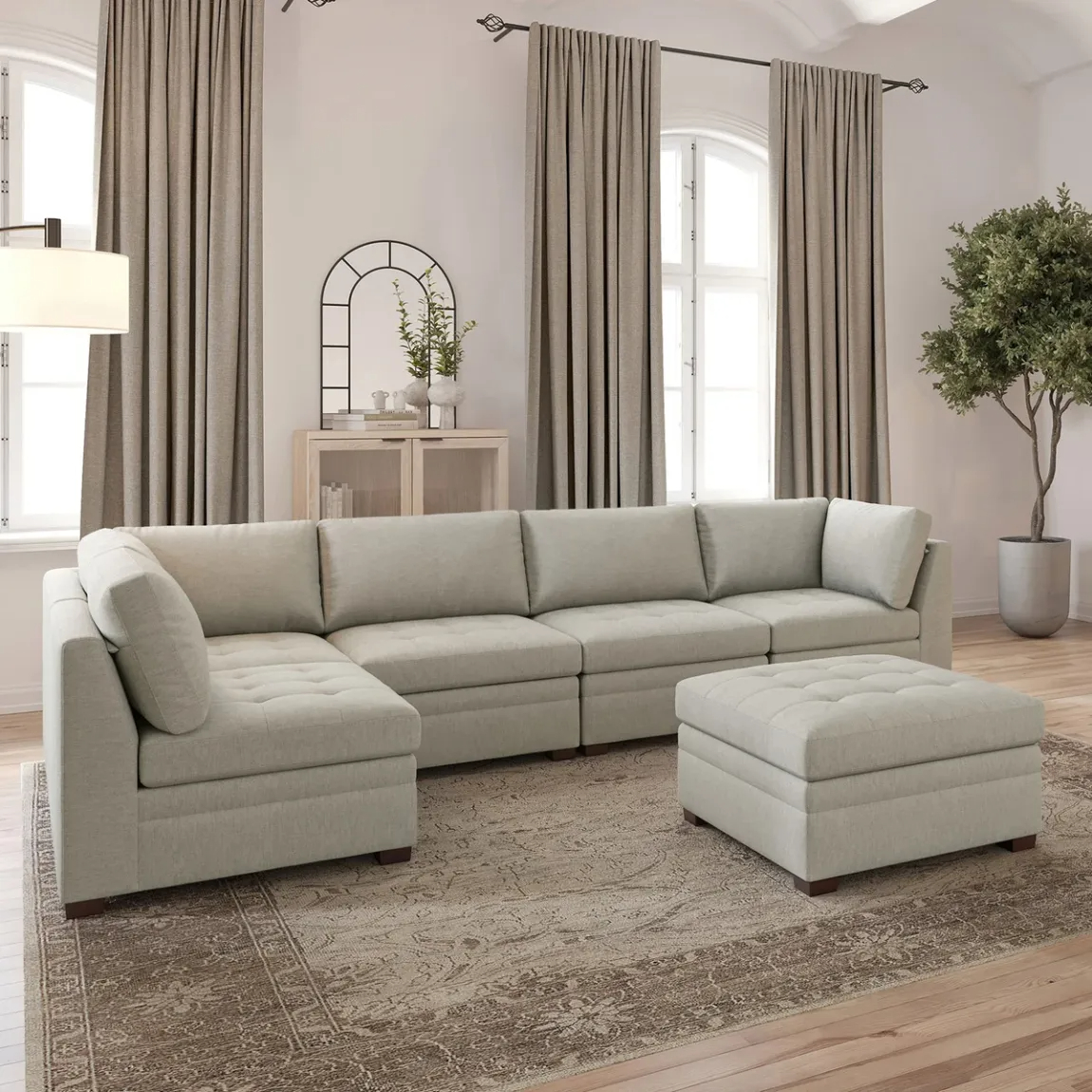 Thomasville Tisdale Modular Sectional 6-piece Beige/Gray with Storage Ottoman - Online Shop