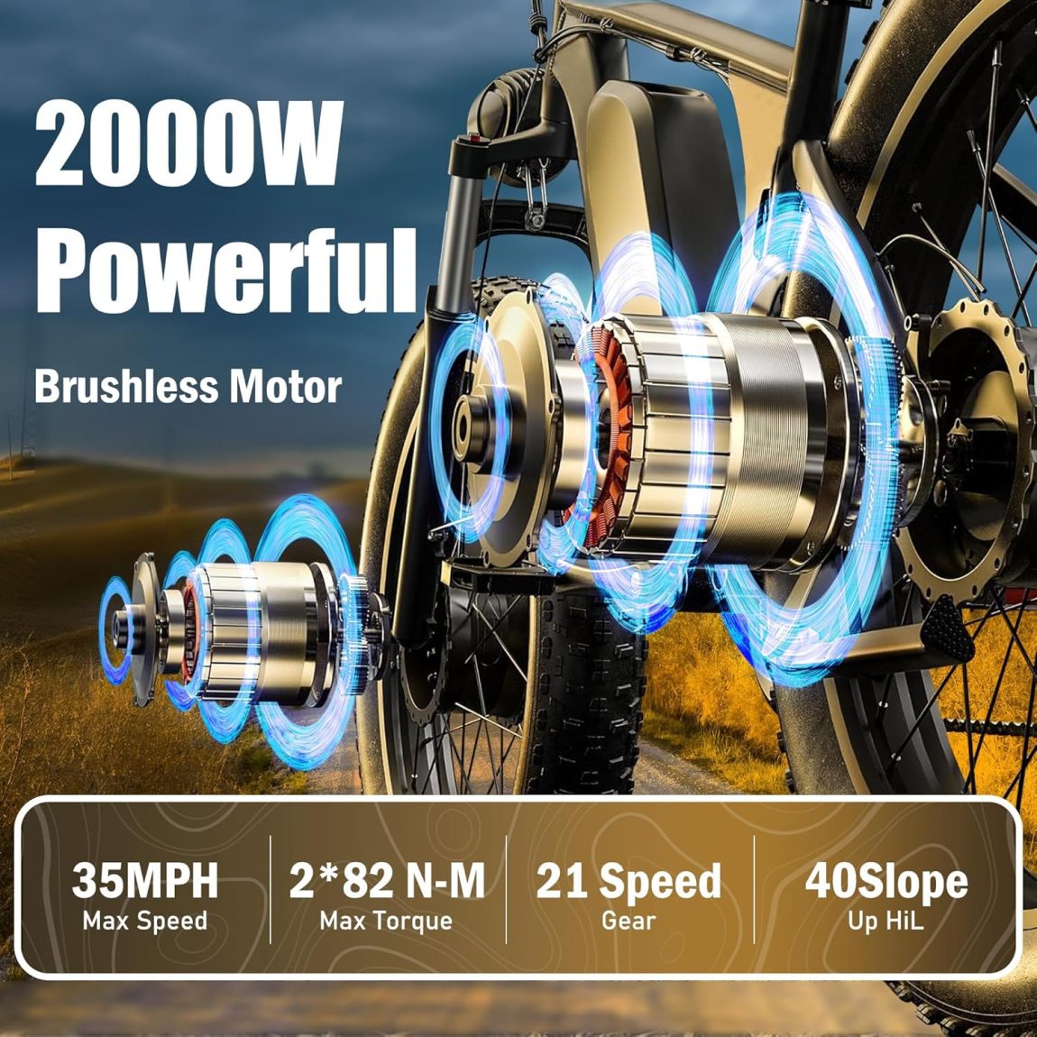 Dakeya Dual Motor Ebike,52V 23AH Battery Electric Bike for Adults AWD 2000W Peak 3600W,21-Speed 37MPH Mountain Snow Ebike with Removable,26 x 4.0 Fat Tire E-Bike with Cycling Pannier Bag - Online Shop