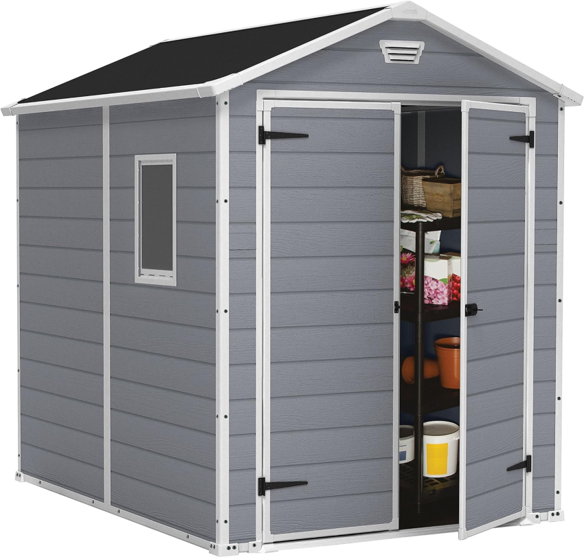 Keter Manor Outdoor Plastic Garden Storage Shed, Grey, 6 x 8 ft - Online Shop