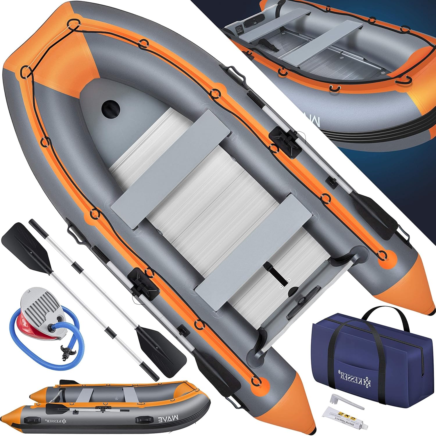 KESSER® Inflatable Boat 3.20 m for 4 People - Wave Motor Suitable Leisure Boat Paddle Boat Motor Boat Fishing Boat - with 2 Benches - Aluminium Base Paddle Pump Repair Kit & Bag Inflatable PVC - Online Shop