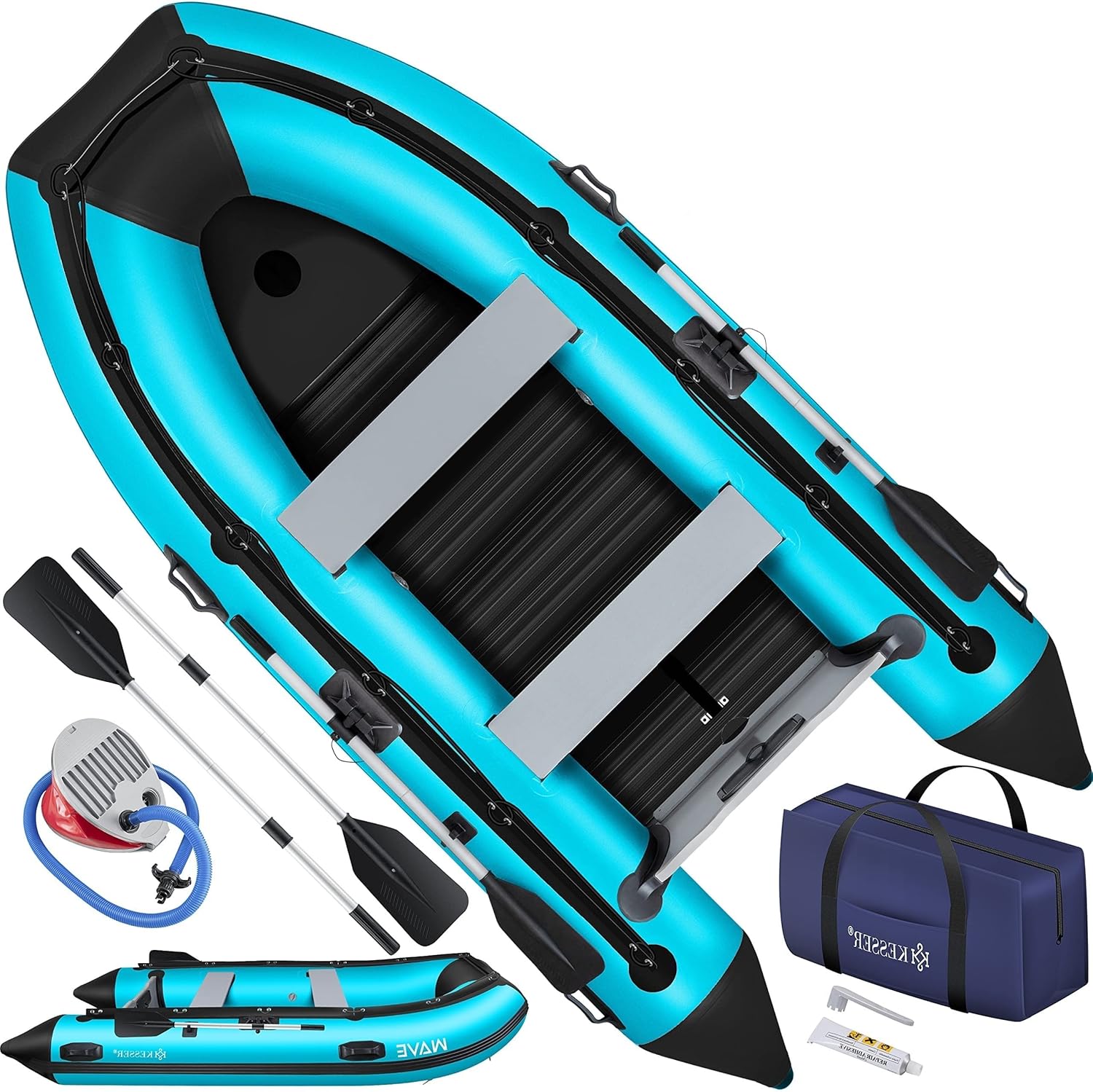 KESSER® Inflatable Boat 3.20 m for 4 People - Wave Motor Suitable Leisure Boat Paddle Boat Motor Boat Fishing Boat - with 2 Benches - Aluminium Base Paddle Pump Repair Kit & Bag Inflatable PVC - Online Shop