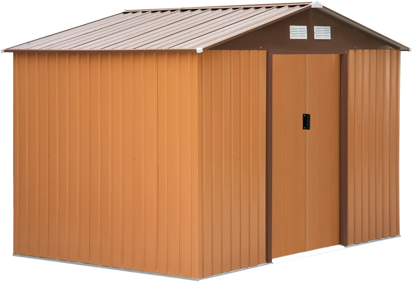 Outsunny 9 x 6ft Garden Metal Storage Shed, Outdoor Storage Tool House with Ventilation Slots, Floor Foundation and Lockable Double Doors, Light Green - Online Shop
