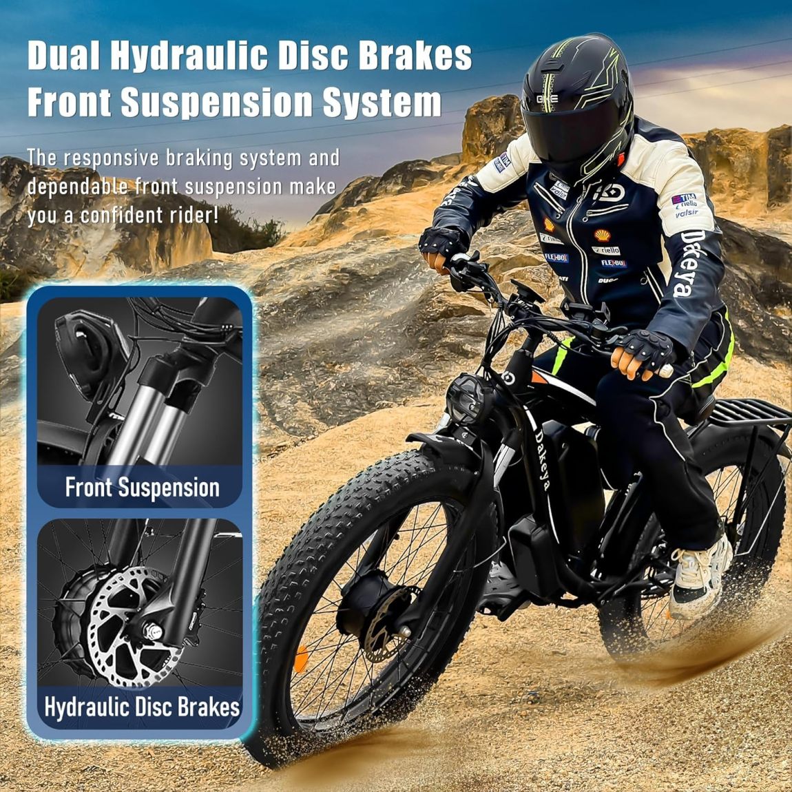 Dakeya Dual Motor Ebike,52V 23AH Battery Electric Bike for Adults AWD 2000W Peak 3600W,21-Speed 37MPH Mountain Snow Ebike with Removable,26 x 4.0 Fat Tire E-Bike with Cycling Pannier Bag - Online Shop