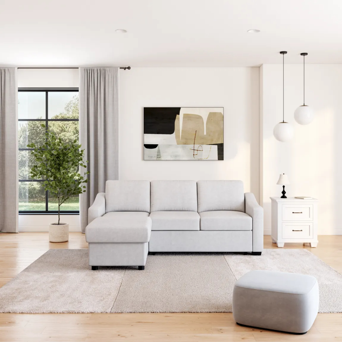 Coddle Aria Fabric Sleeper Sofa with Reversible Chaise and Storage, Beige/Gray - Online Shop