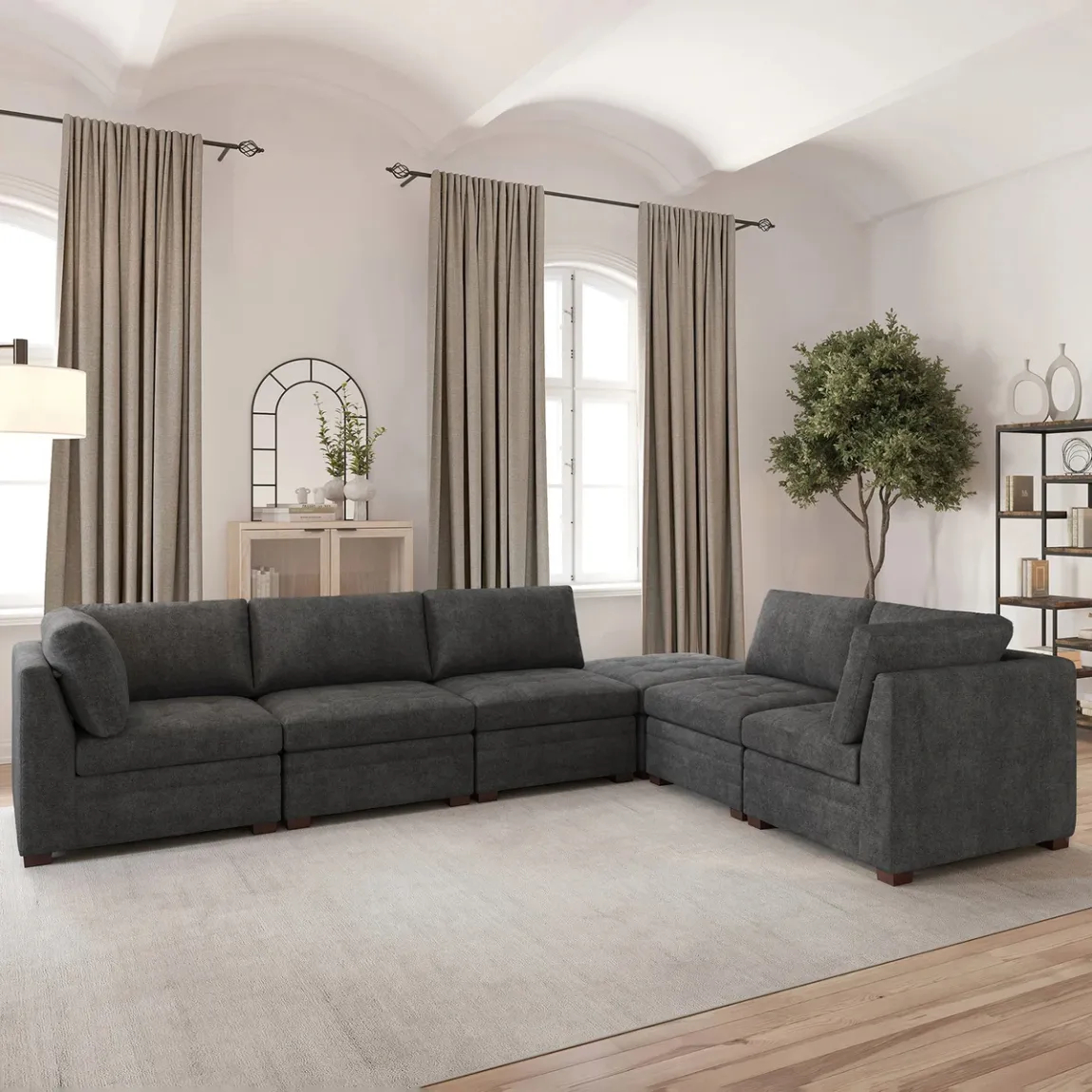 Thomasville Tisdale Modular Sectional 6-piece Beige/Gray with Storage Ottoman - Online Shop