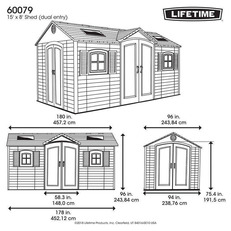Dual Entry 15 ft. W x 8 ft. D Plastic Storage Shed - Online Shop