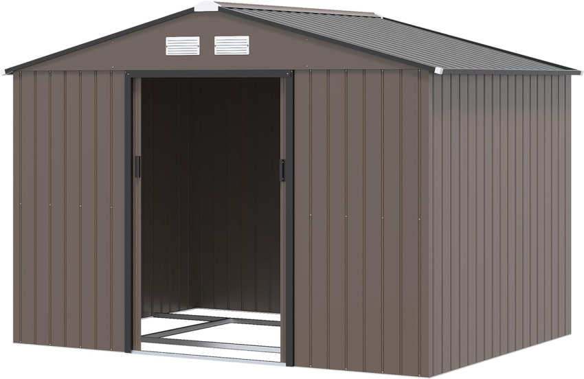 Outsunny 9 x 6ft Garden Metal Storage Shed, Outdoor Storage Tool House with Ventilation Slots, Floor Foundation and Lockable Double Doors, Light Green - Online Shop