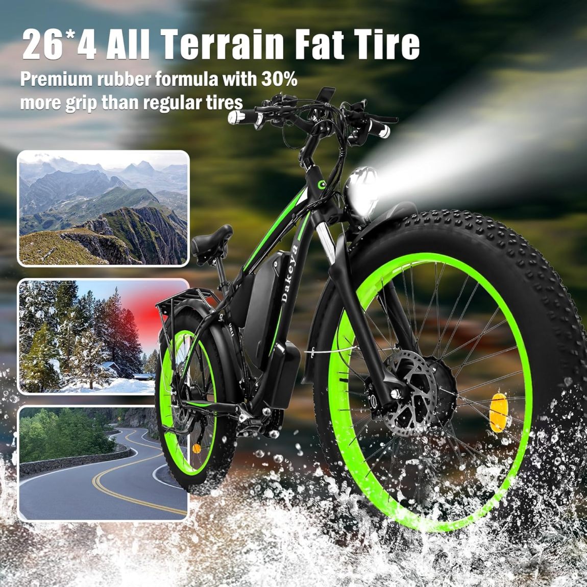 Dakeya Dual Motor Ebike,52V 23AH Battery Electric Bike for Adults AWD 2000W Peak 3600W,21-Speed 37MPH Mountain Snow Ebike with Removable,26 x 4.0 Fat Tire E-Bike with Cycling Pannier Bag - Online Shop