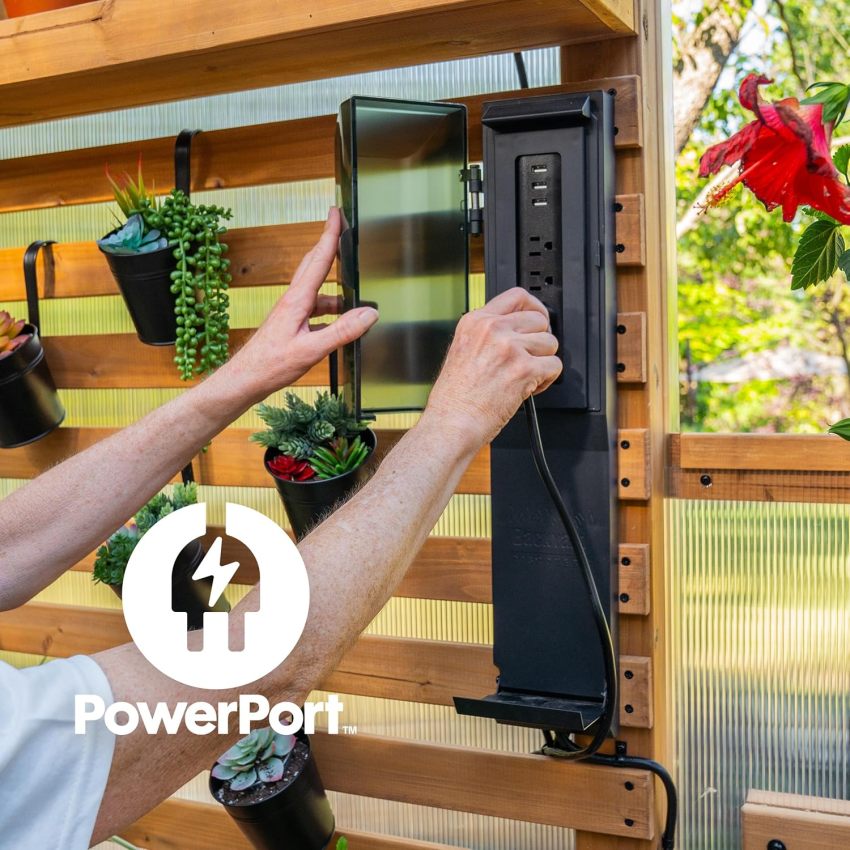 Backyard Discovery Bellerose Traditional Wood Greenhouse, All Cedar, Exterior and Interior Hose Hook-up, PowerPort, Foldable Shelves, Passive and Active Ventilation - Online Shop