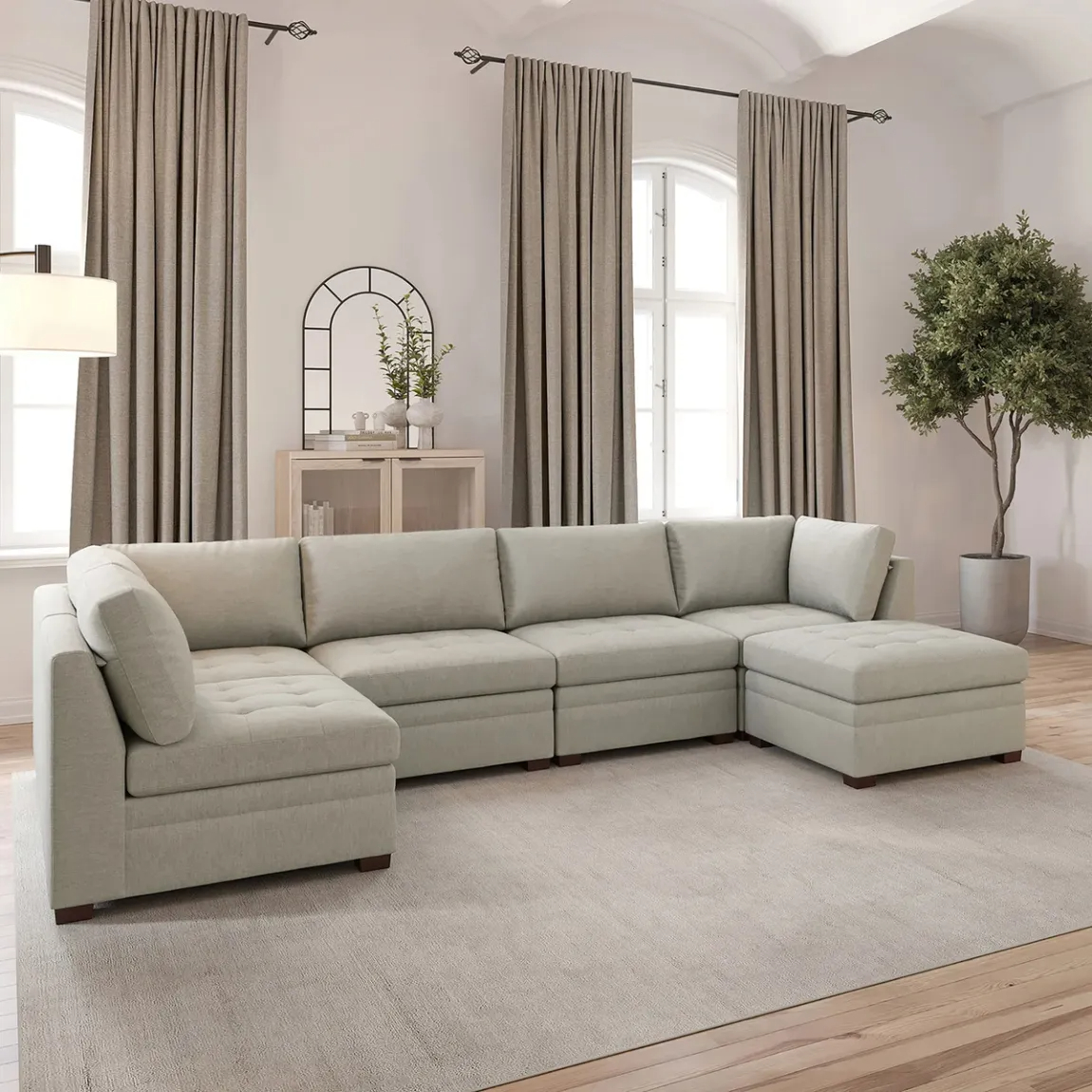 Thomasville Tisdale Modular Sectional 6-piece Beige/Gray with Storage Ottoman - Online Shop