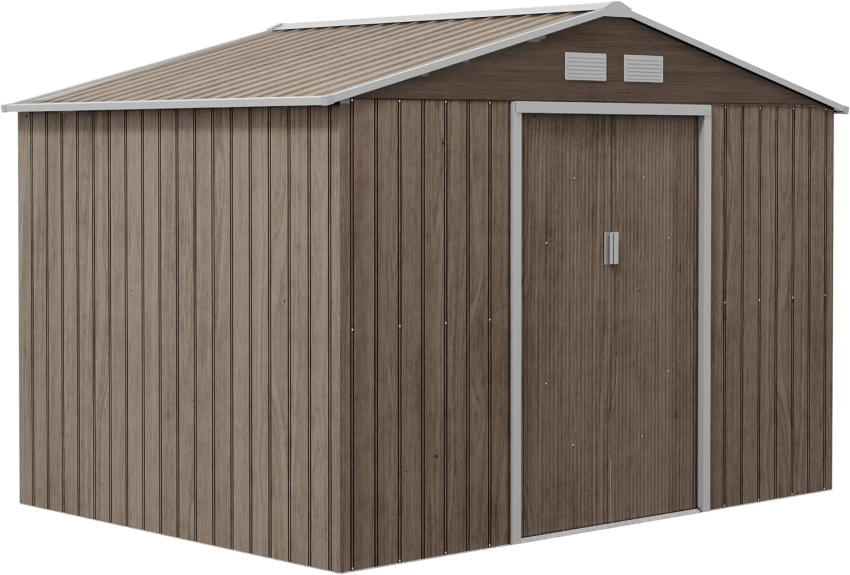 Outsunny 9 x 6ft Garden Metal Storage Shed, Outdoor Storage Tool House with Ventilation Slots, Floor Foundation and Lockable Double Doors, Light Green - Online Shop