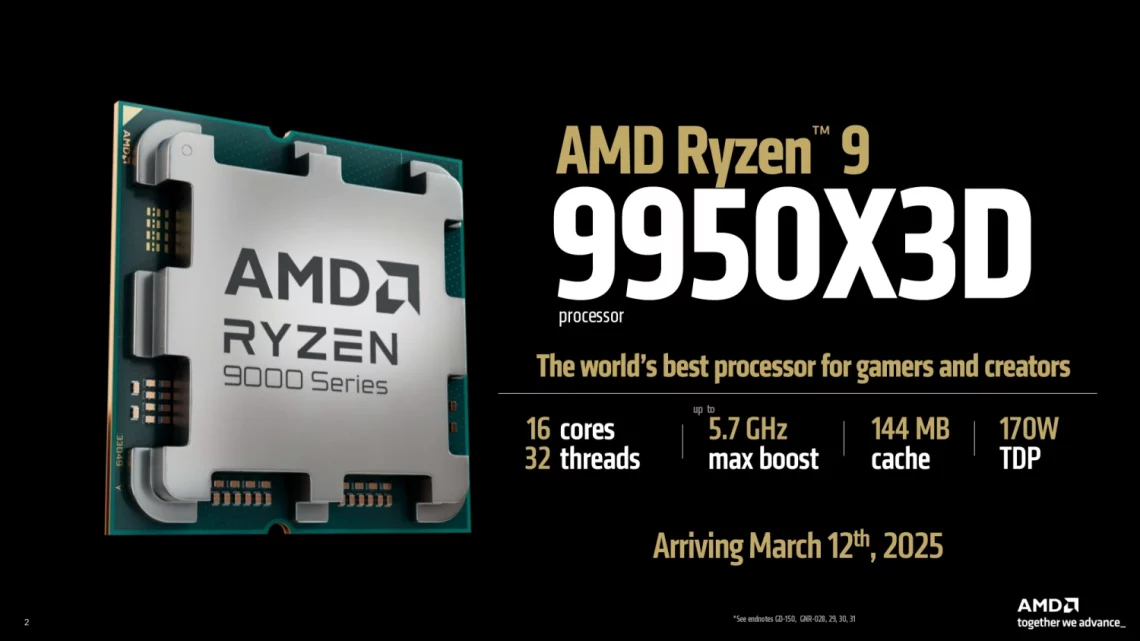 AMD Ryzensets 9 9950X3D 9800X3D 7800X3D Processor With 3D V-Cache™ Technology, 16 Cores/32 Threads, 144MB Cache, 170W TDP, AM5 Socket, Up To 5.7 GHz Boost Frequency, DDR5 & PCIe 5.0 - Online Shop