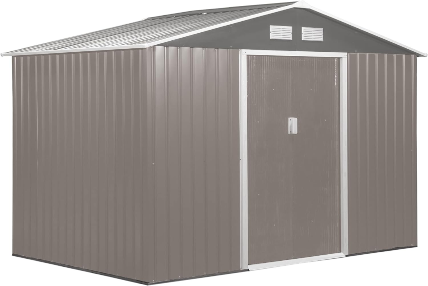 Outsunny 9 x 6ft Garden Metal Storage Shed, Outdoor Storage Tool House with Ventilation Slots, Floor Foundation and Lockable Double Doors, Light Green - Online Shop