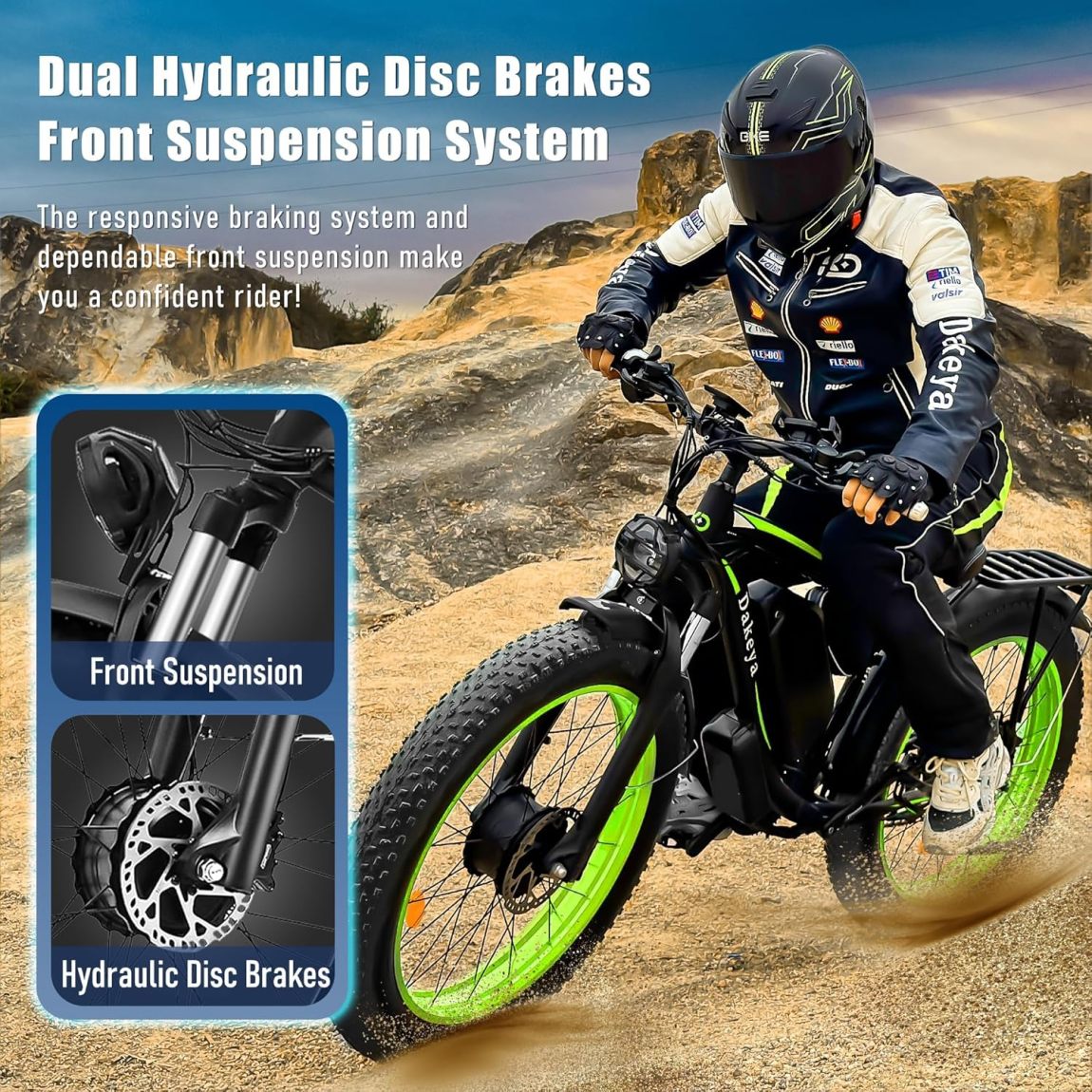 Dakeya Dual Motor Ebike,52V 23AH Battery Electric Bike for Adults AWD 2000W Peak 3600W,21-Speed 37MPH Mountain Snow Ebike with Removable,26 x 4.0 Fat Tire E-Bike with Cycling Pannier Bag - Online Shop