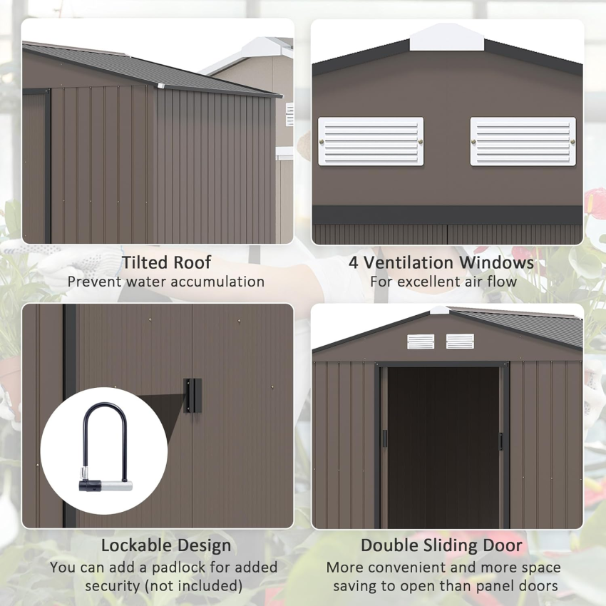 Outsunny 9 x 6ft Garden Metal Storage Shed, Outdoor Storage Tool House with Ventilation Slots, Floor Foundation and Lockable Double Doors, Light Green - Online Shop