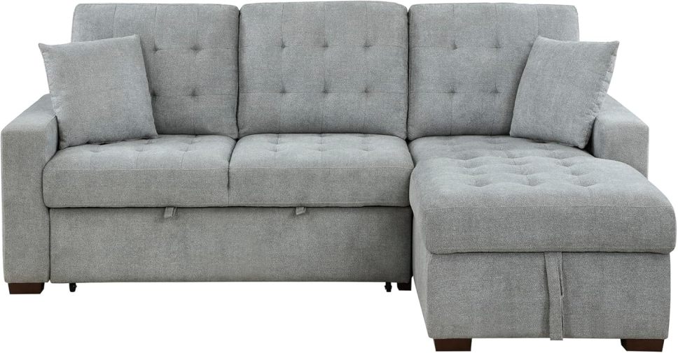 Sleeper Sofa, L Shape Sectional Couch with Right Storage Chaise and Pull Out Sofa Bed, Grey - Online Shop