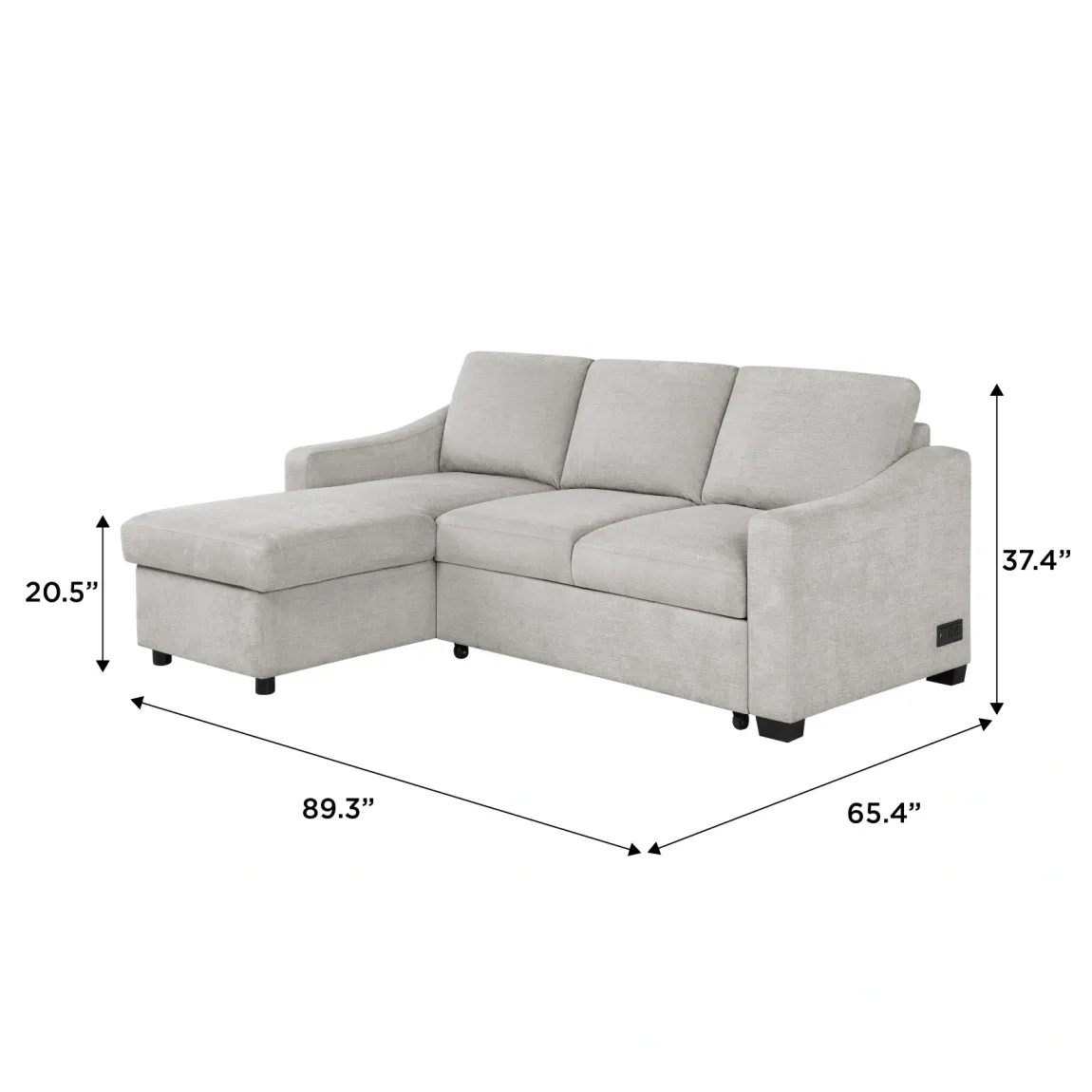 Coddle Aria Fabric Sleeper Sofa with Reversible Chaise and Storage, Beige/Gray - Online Shop