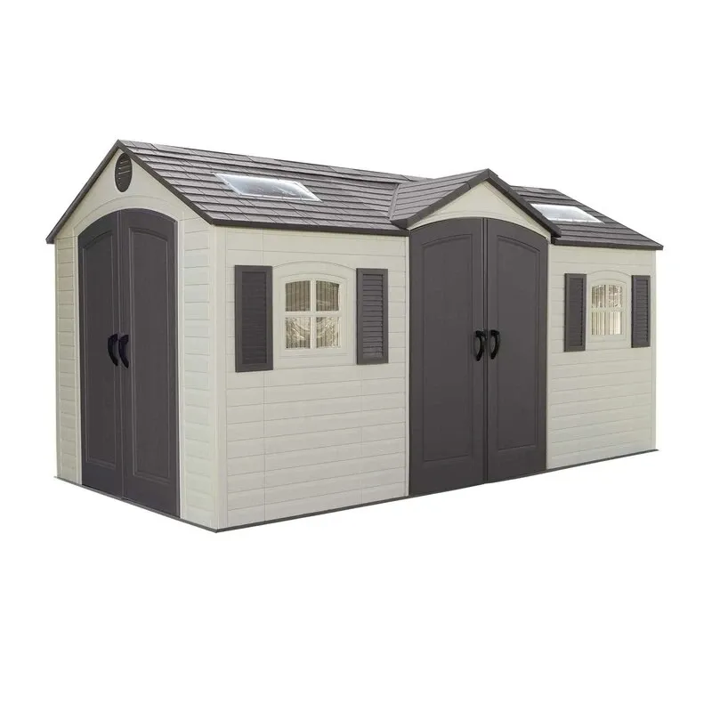Double entry 15' wide x 8' deep plastic storage shed - Online Shop