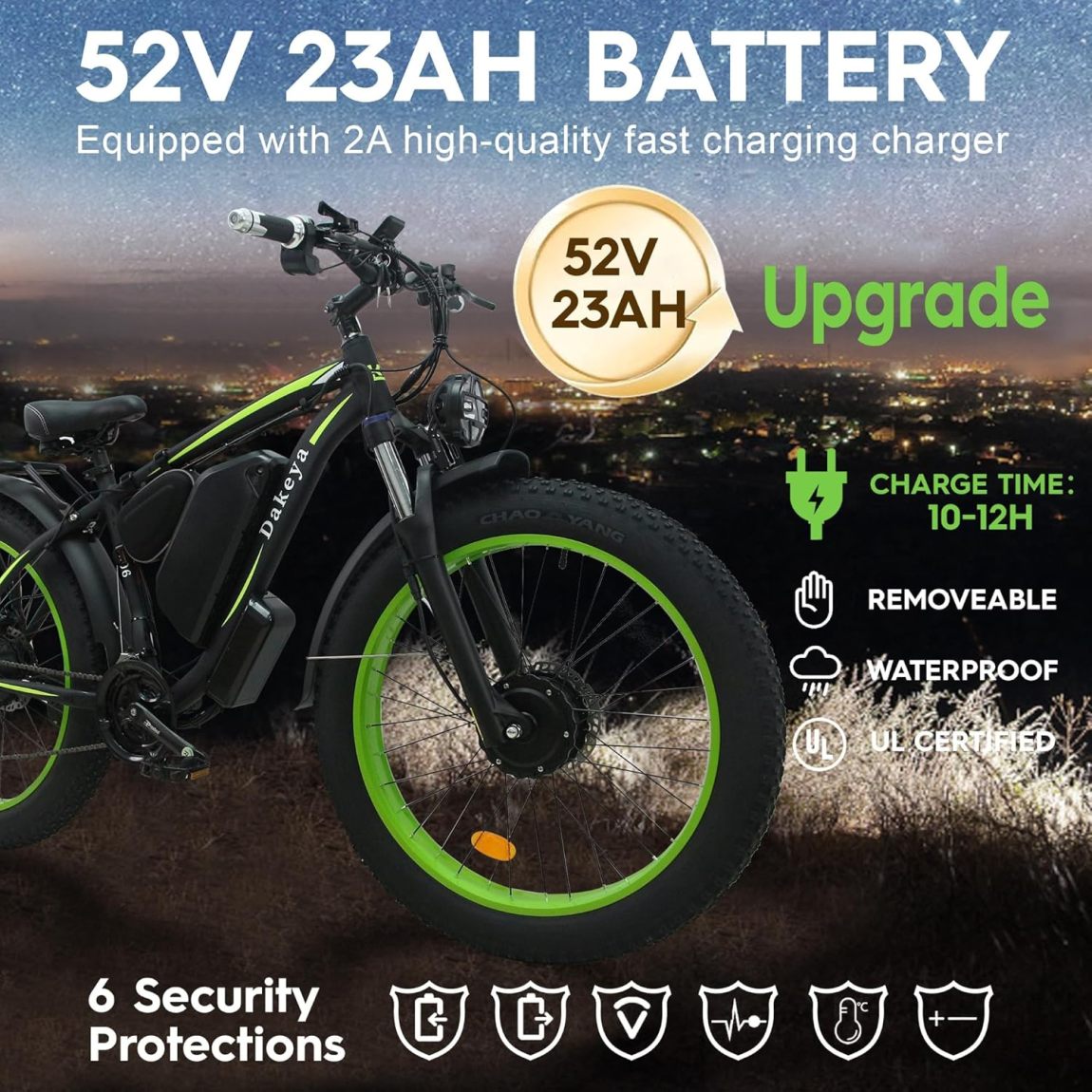 Dakeya Dual Motor Ebike,52V 23AH Battery Electric Bike for Adults AWD 2000W Peak 3600W,21-Speed 37MPH Mountain Snow Ebike with Removable,26 x 4.0 Fat Tire E-Bike with Cycling Pannier Bag - Online Shop