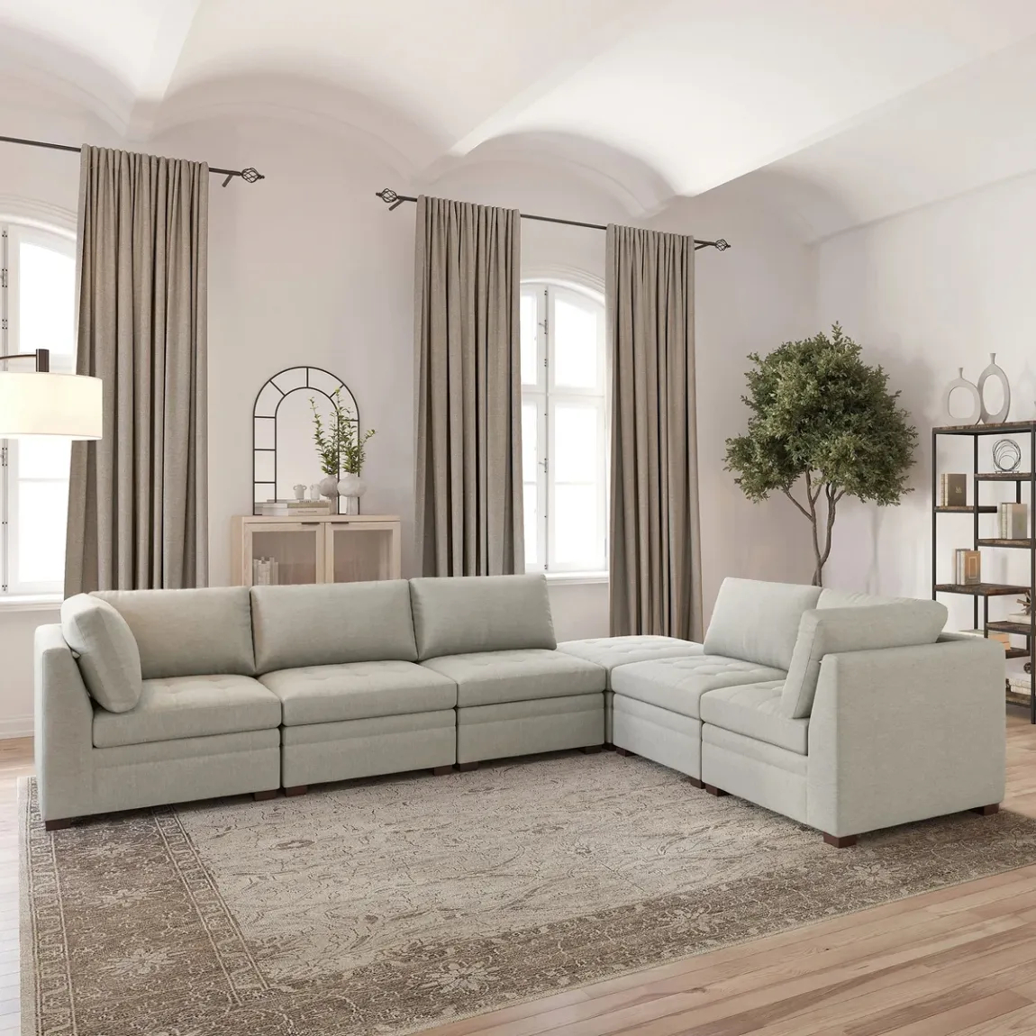 Thomasville Tisdale Modular Sectional 6-piece Beige/Gray with Storage Ottoman - Online Shop