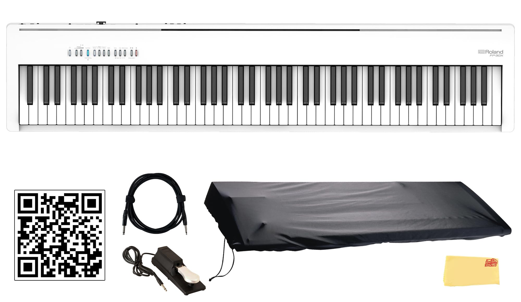 Roland FP-10 Digital Piano - Black Bundle with KSC-FP10 Stand, Bench, Sustain Pedal, Instructional Book, Online Lessons, Instructional DVD, and Austin Bazaar Polishing Cloth - Online Shop