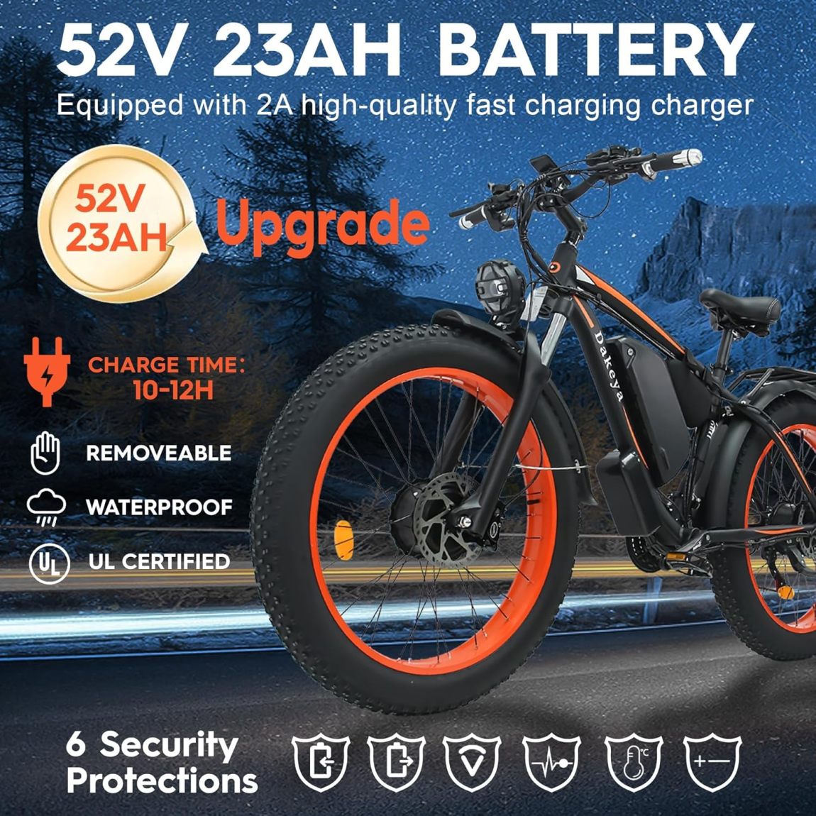 Dakeya Dual Motor Ebike,52V 23AH Battery Electric Bike for Adults AWD 2000W Peak 3600W,21-Speed 37MPH Mountain Snow Ebike with Removable,26 x 4.0 Fat Tire E-Bike with Cycling Pannier Bag - Online Shop