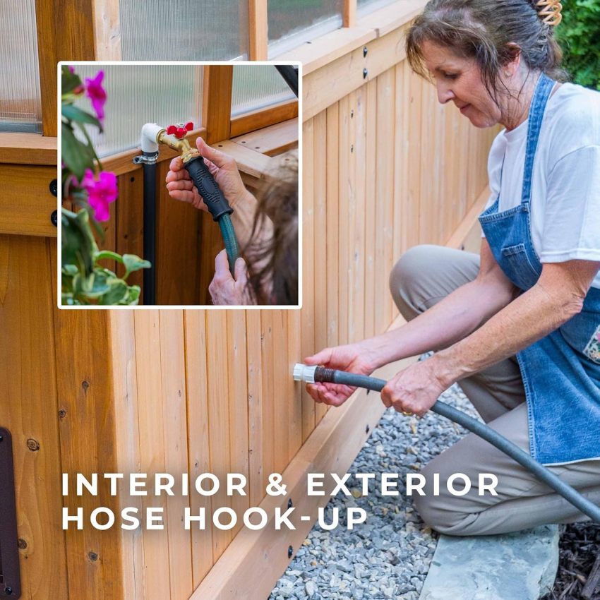 Backyard Discovery Bellerose Traditional Wood Greenhouse, All Cedar, Exterior and Interior Hose Hook-up, PowerPort, Foldable Shelves, Passive and Active Ventilation - Online Shop