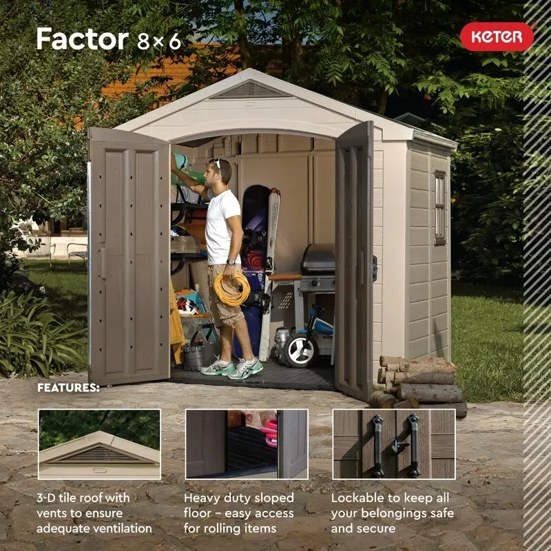 Factor 8 ft wide x 6 ft deep plastic storage shed - Online Shop