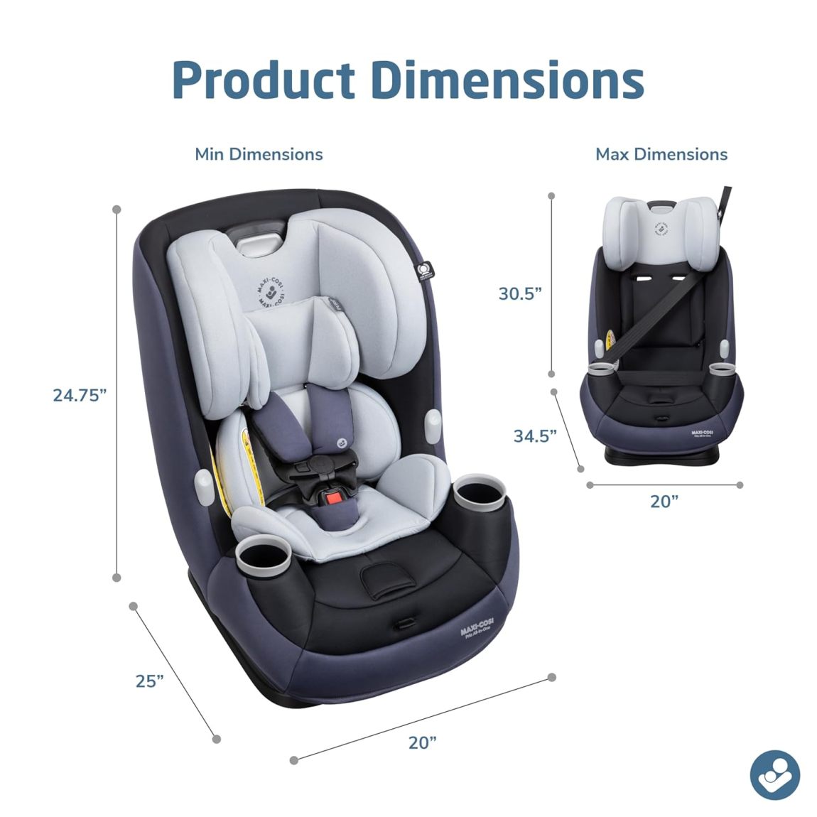 Maxi-Cosi Pria All-in-One Convertible Car Seat, Rear Facing Car Seat for Infants from 4-40 lbs, Forward Facing Car Seat up to 100 lbs in Booster Seat Mode, Midnight Slate - Online Shop