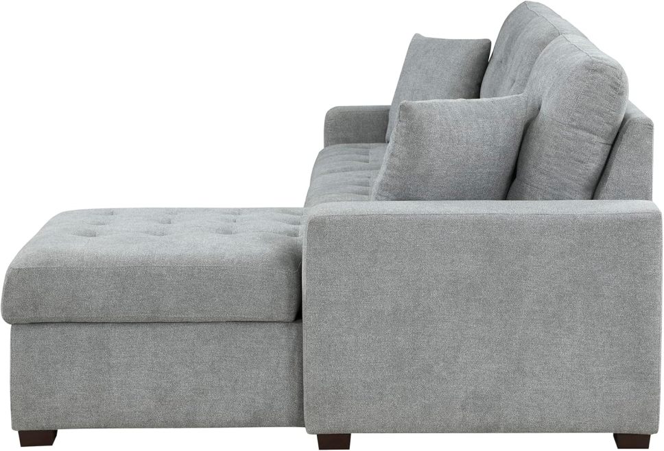 Sleeper Sofa, L Shape Sectional Couch with Right Storage Chaise and Pull Out Sofa Bed, Grey - Online Shop