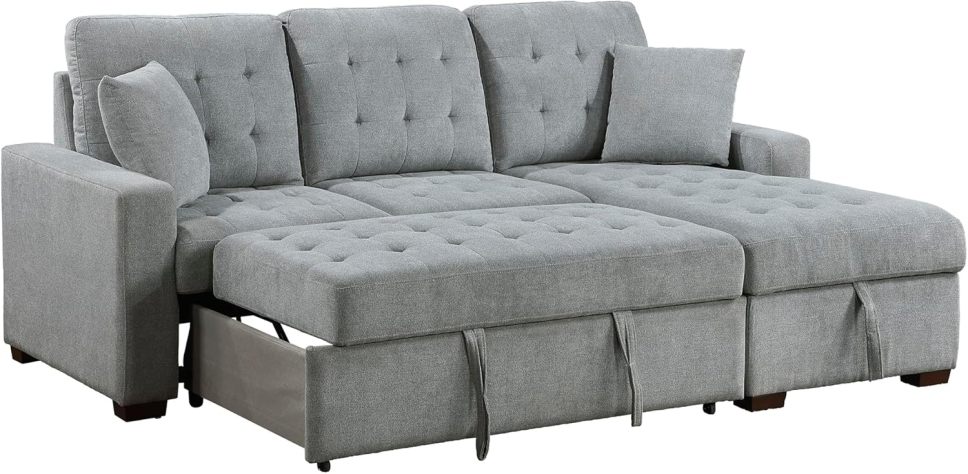 Sleeper Sofa, L Shape Sectional Couch with Right Storage Chaise and Pull Out Sofa Bed, Grey - Online Shop
